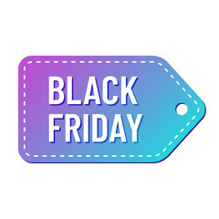 black friday white lettering on trendy purple color gradient tag. commercial illustartion for seasonal promotions and advertising in stores