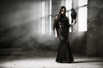 dark lady with raven