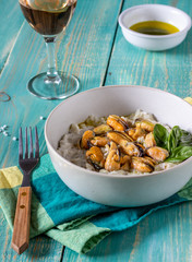 Risotto with mussels . Italian cuisine. Proper nutrition. Vegetarian food.
