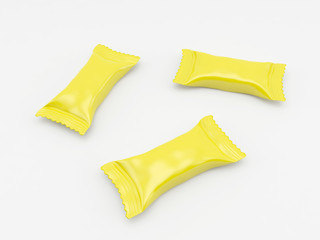 Yellow packing for candy. 3d render image.