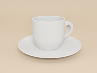 White cup and saucer. 3d render image.