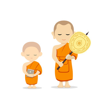 Thai monks talipot fan in hand and thai novice book in hand vector, isolated on white background, illustration