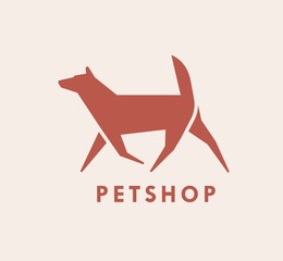 Geometric logotype with silhouette of walking dog