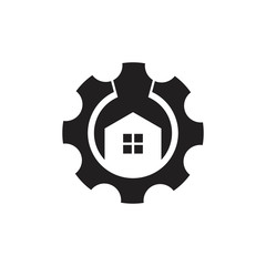 home cog machine adjustable wrench logo vector