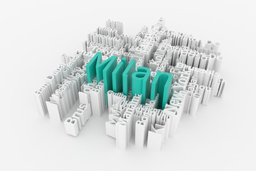 Milan, city travel destination keyword words cloud. For web page, graphic design, texture or background. 3D rendering.