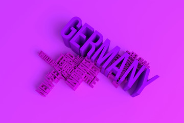 Germany, country travel destination keyword words cloud. For web page, graphic design, texture or background. 3D rendering.