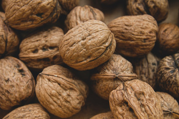 Wallnuts in shell, natural healthy food