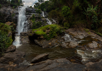 Naklejka na ściany i meble Wachirathan waterfall in Doi Inthanon National Park near Chiang Mai Thailand