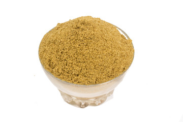 Coriander powder with coriander seeds.