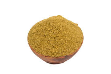 Coriander powder with coriander seeds.