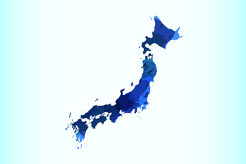 Japan watercolor map vector illustration in blue color on light background using paint brush on paper page