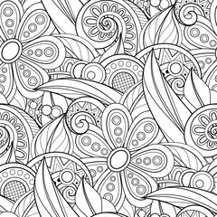 Monochrome Seamless Pattern with Floral Motifs