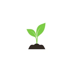 Tuinposter Young sprout in soil colorful vector icon. Green young plant in soil simple symbol. © Tsvetina