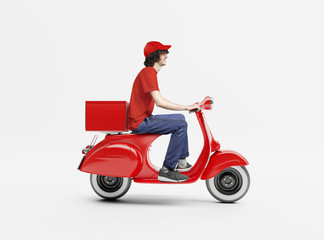 Delivery man with scooter background concept.