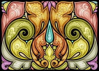 Colored Floral Background in Paisley Garden Indian Style