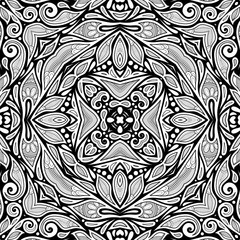 Monochrome Seamless Pattern with Floral Ethnic Motifs