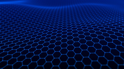 Futuristic hexagon abstract background. Analysis and automation of data on artificial intelligence. Big data. 3D rendering. 4k