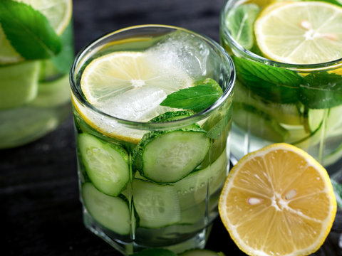 Summer Cucumber Lemonade With Lemon And Mint. Cold Drink Lemonade