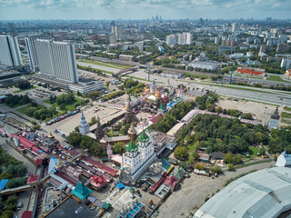 Fototapeta na wymiar Panorama of the Izmailovo Kremlin in Moscow, Russia. Panoramic aerial drone view