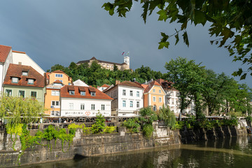 Fototapeta na wymiar riverside houses in Ljubljana