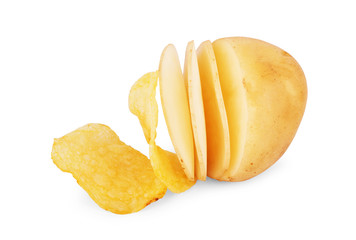 Potato slice into potato chips isolated on white background