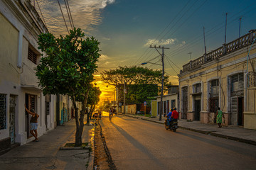 Sunset in the streets of the Caribbean