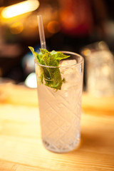 Close-up cocktail with mint on the bar