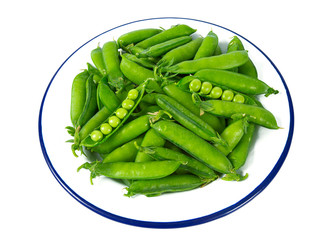 sweet peas on a metallic plate isolated
