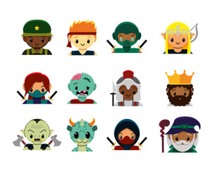 Vector Set Of Cute Videogames And Fantasy Characters Isolated
