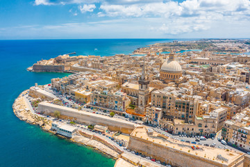 Aerial view of Lady of Mount Carmel church, St.Paul's Cathedral in Valletta city, Malta.