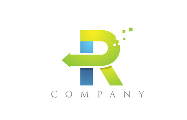 R blue green alphabet letter logo company icon design