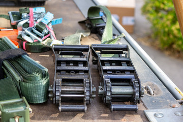 Cargo lashing material lies on a truck load area