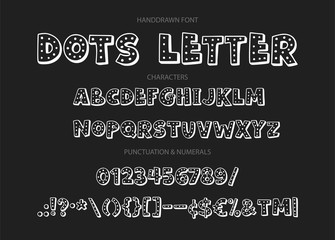 Cute hand drawn display vector alphabet ABC font with letters, numbers, symbols. For calligraphy, lettering, hand made quotes.
