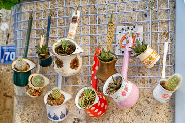 Decorative Turkish Coffee Pots Hanging On The Wall, Alacati, Cesme, Turkey