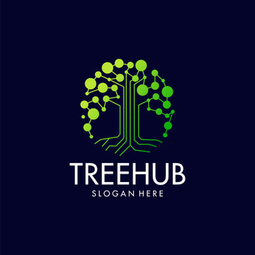 Tech tree digital logo design vector icon
