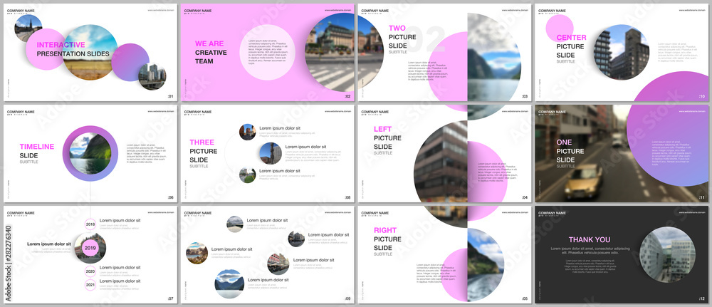 Canvas Prints minimal presentations design, portfolio vector templates with pink colorful circle elements on white
