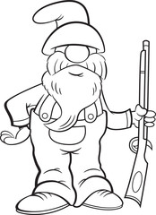 Black and white illustration of a man with a long beard holding a musket.