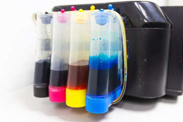 color tank on inkjet printer with Installed on the outside of the printer