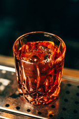 Expert bartender makes a stamp on the ice