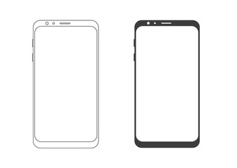  Mobile Phone Line .Smartphone - Vector .Mobile phone silhouette on a white background.Mobile gadget, PDA template.