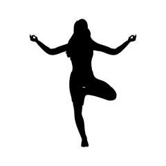 Silhouette girl yoga relaxation pose exercise. Vector illustration