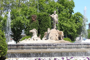 Neptune fountain historical monument Madrid Spain