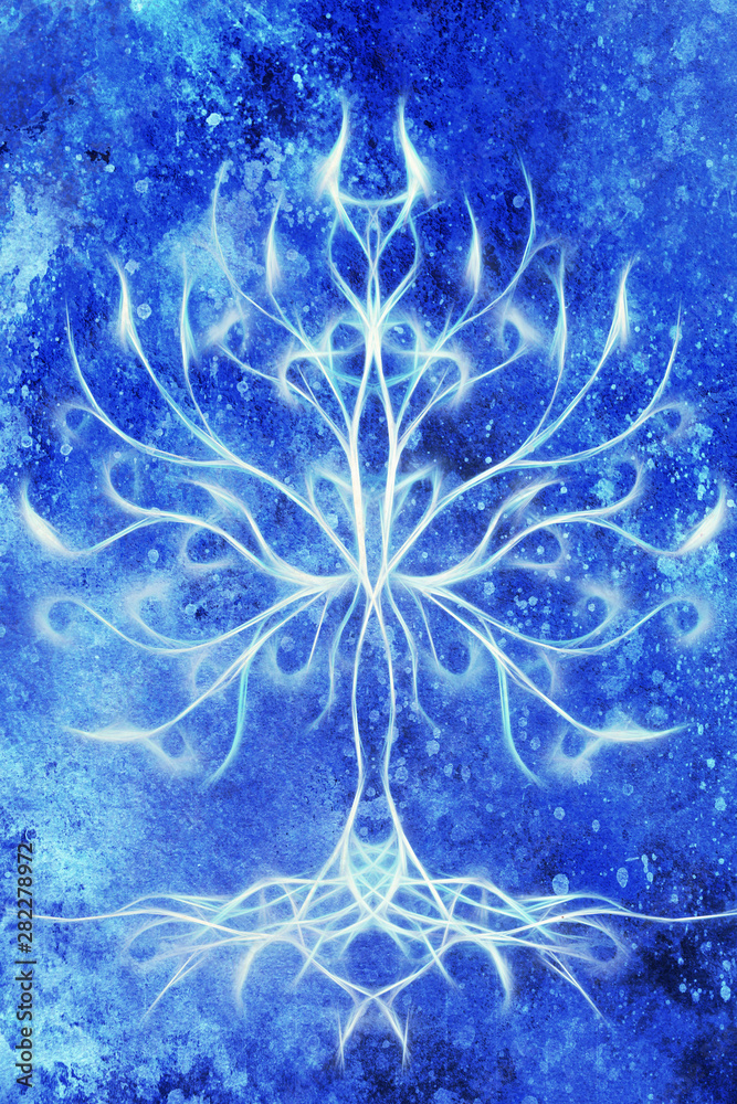 Poster tree of life symbol on structured ornamental background, yggdrasil.
