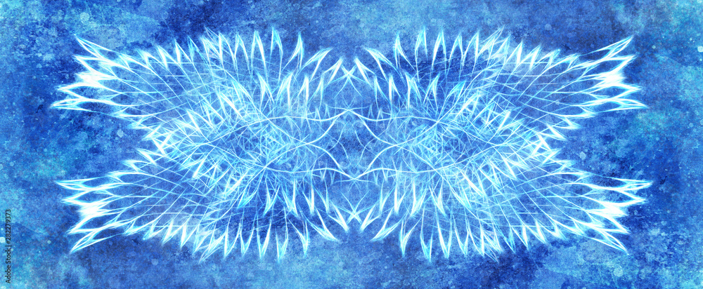 Aufkleber bird feathers on blue background. original drawing and computer effect.