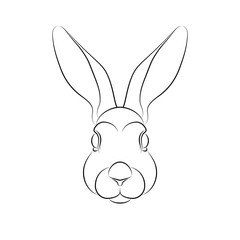 Outline of stylized rabbit portrait on white background. Line art. Stencil art