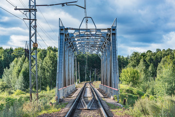Empty railway metal bridge at day time.