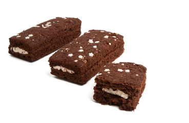 Fototapeta na wymiar chocolate sponge cake isolated