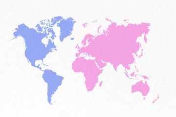 Fototapeta na wymiar map world on pastel blue and pink paper background