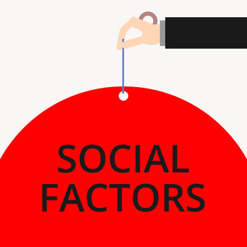 Word writing text Social Factors. Business photo showcasing Things that influences lifestyle Cultural Differences Male hand arm needle punching big half blank balloon geometrical background