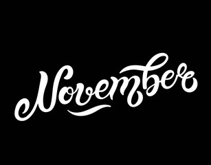 November. Hand drawn lettering. Vector illustration. Best for Autumn design.